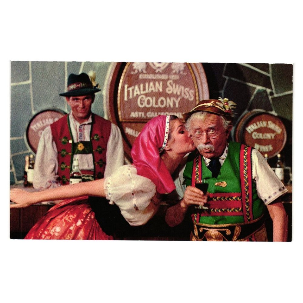 Vintage Postcard Little Old Winemaker Traditional Costumes Winery Swiss Colony